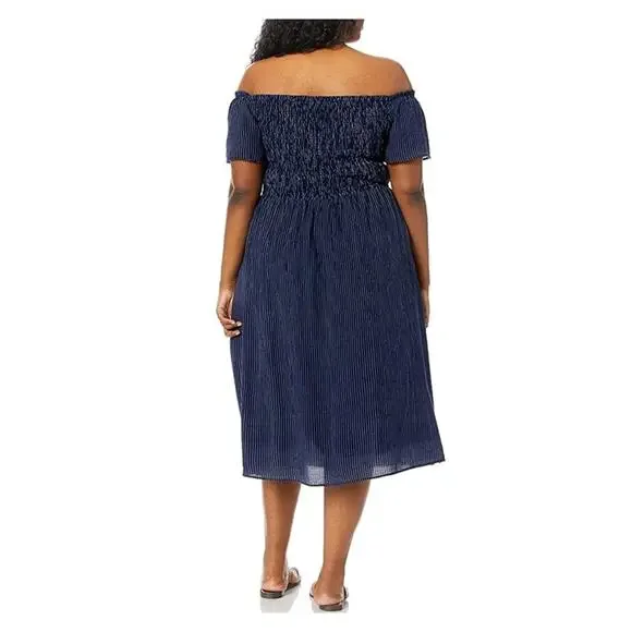 City Chic Blue&White Stripe Off The Shoulder Smocked Midi Dress Sz.L(20) - Picture 2 of 13